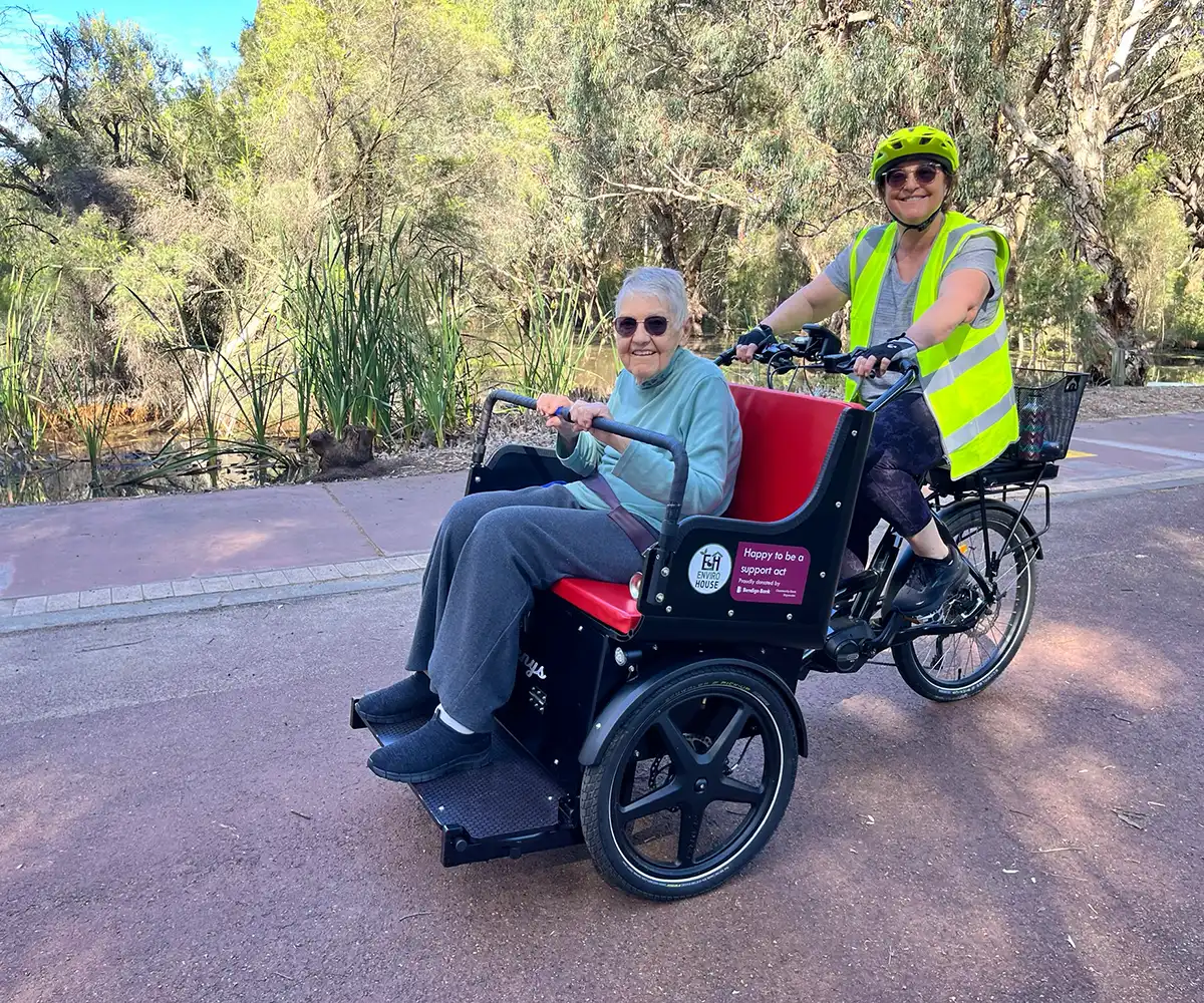 The Cycling Without Age trishaw supported by Community Bank Bayswater