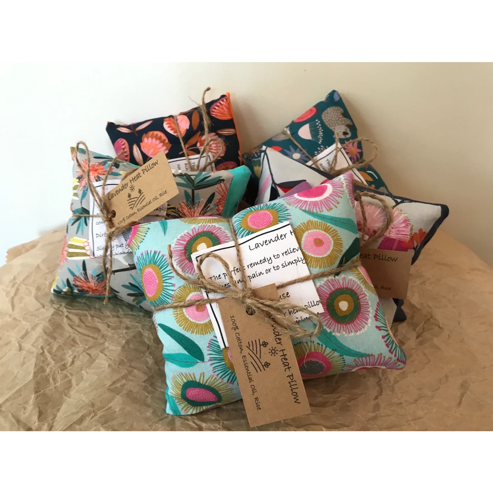 Handmade lavender heat pillows available at the EcoShop