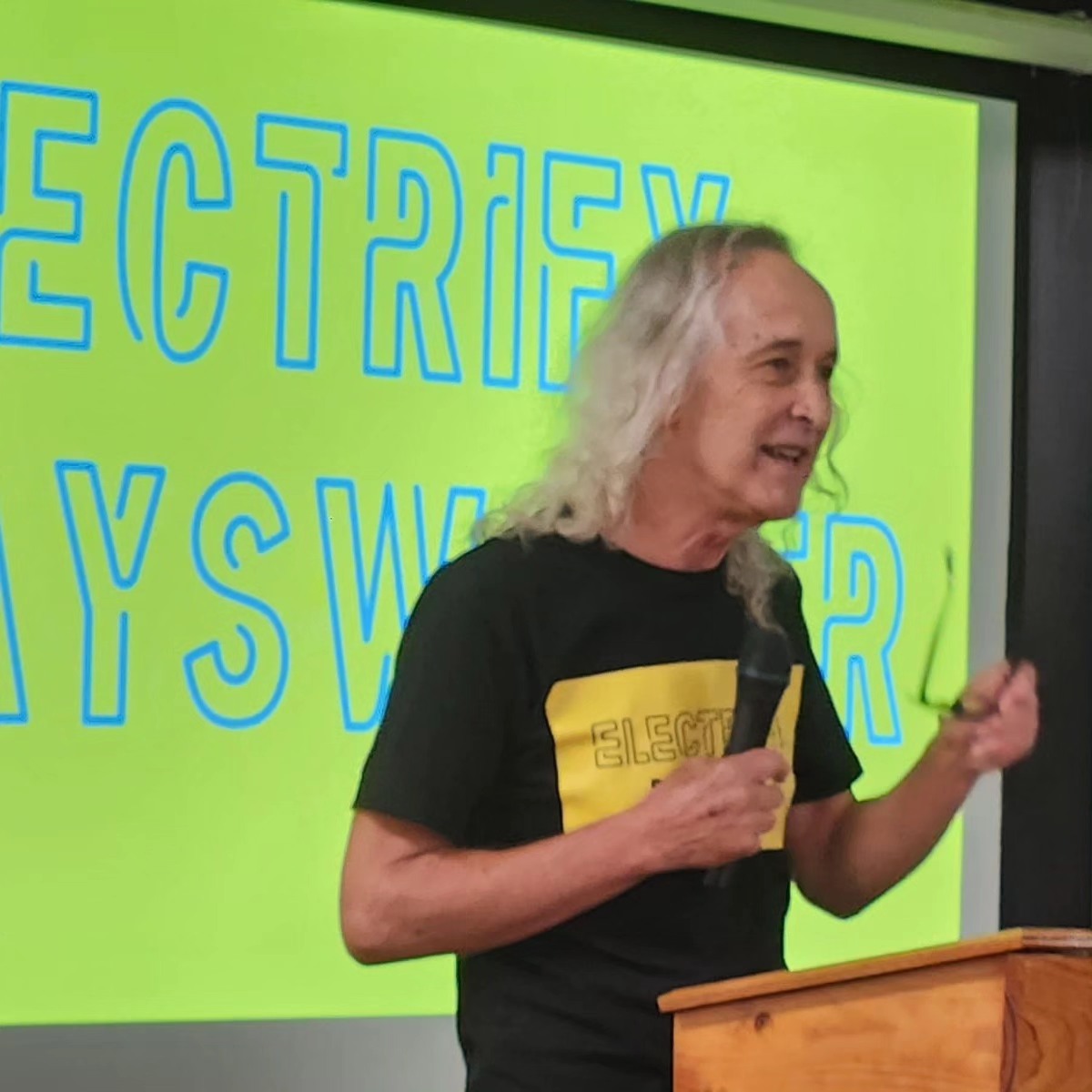 Kevin Mack speaking at the 2024 Electrify Bayswater launch